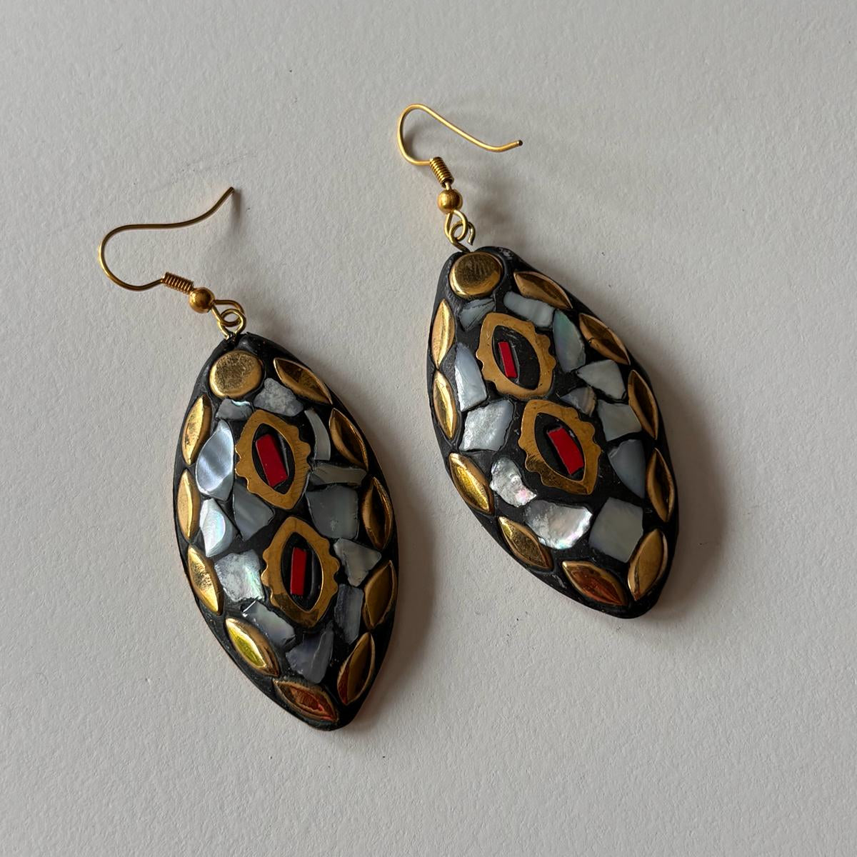 Tribal earrings - Vintage Mosaic Oval Dangles
