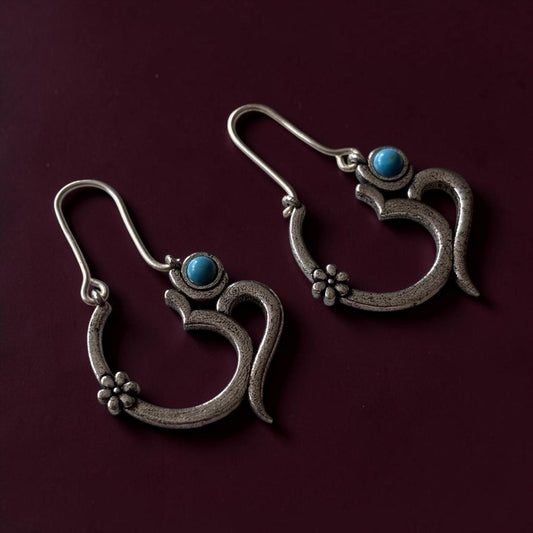 Earrings - Oxidised Turquoise 'Om' Drops