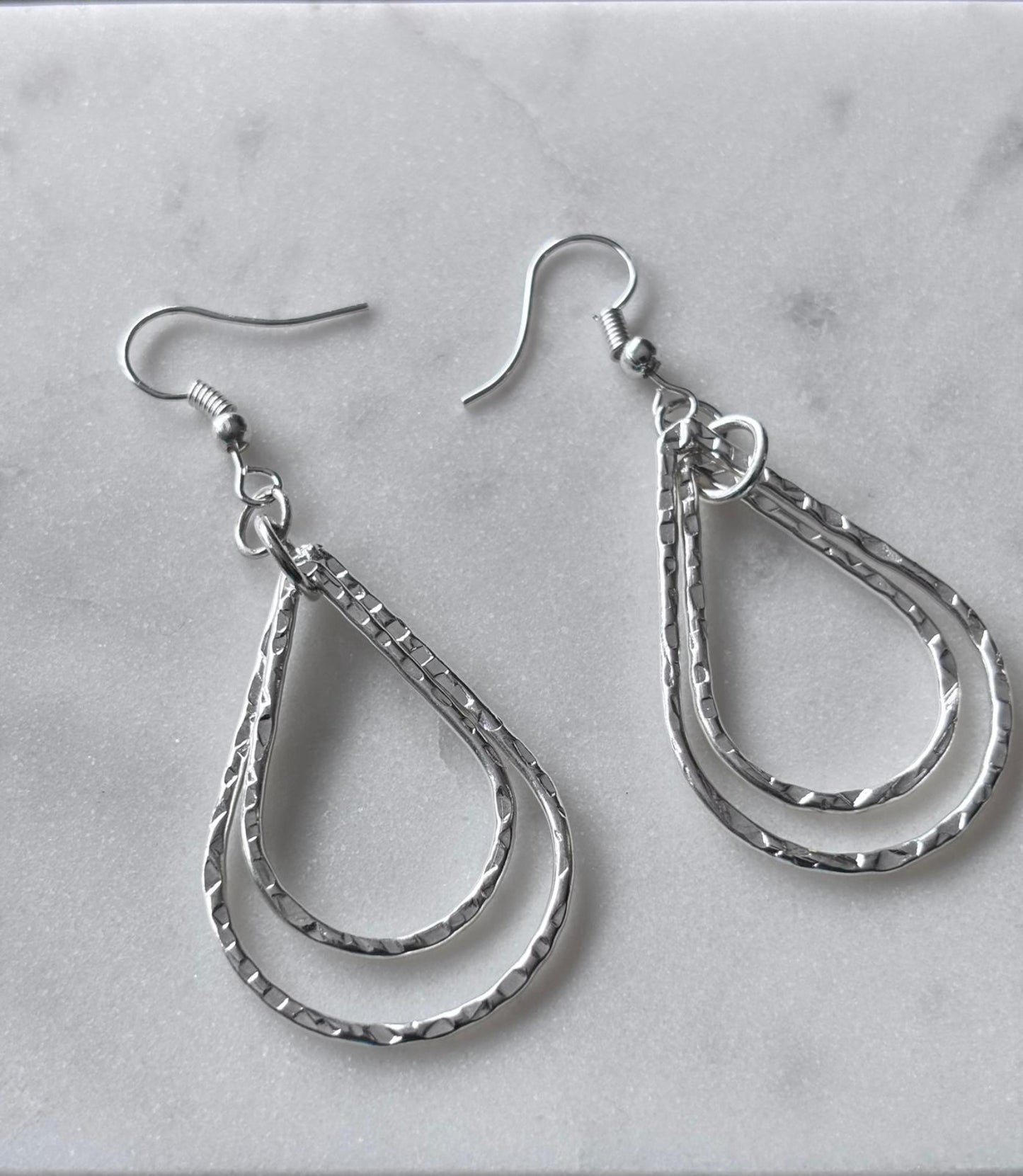 Earrings - Silver Ripple Teardrop