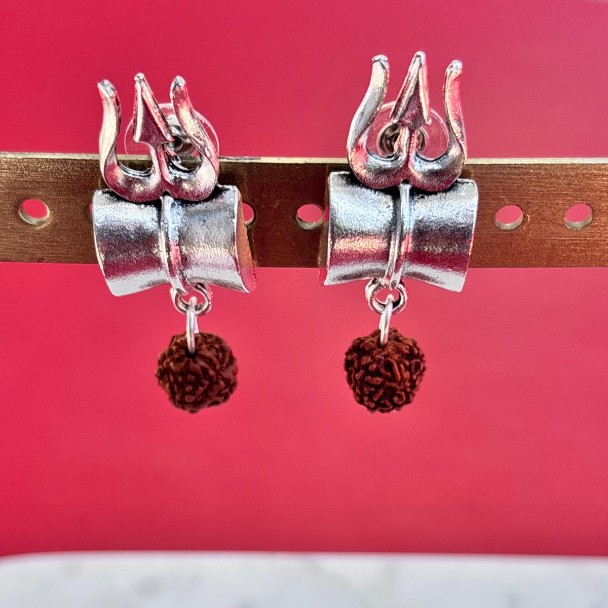 Earrings - Oxidised Trident (Trishul) Rudraksha  Drops