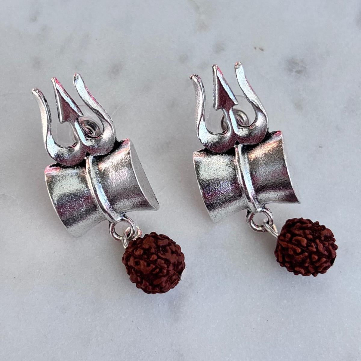 Earrings - Oxidised Trident (Trishul) Rudraksha  Drops