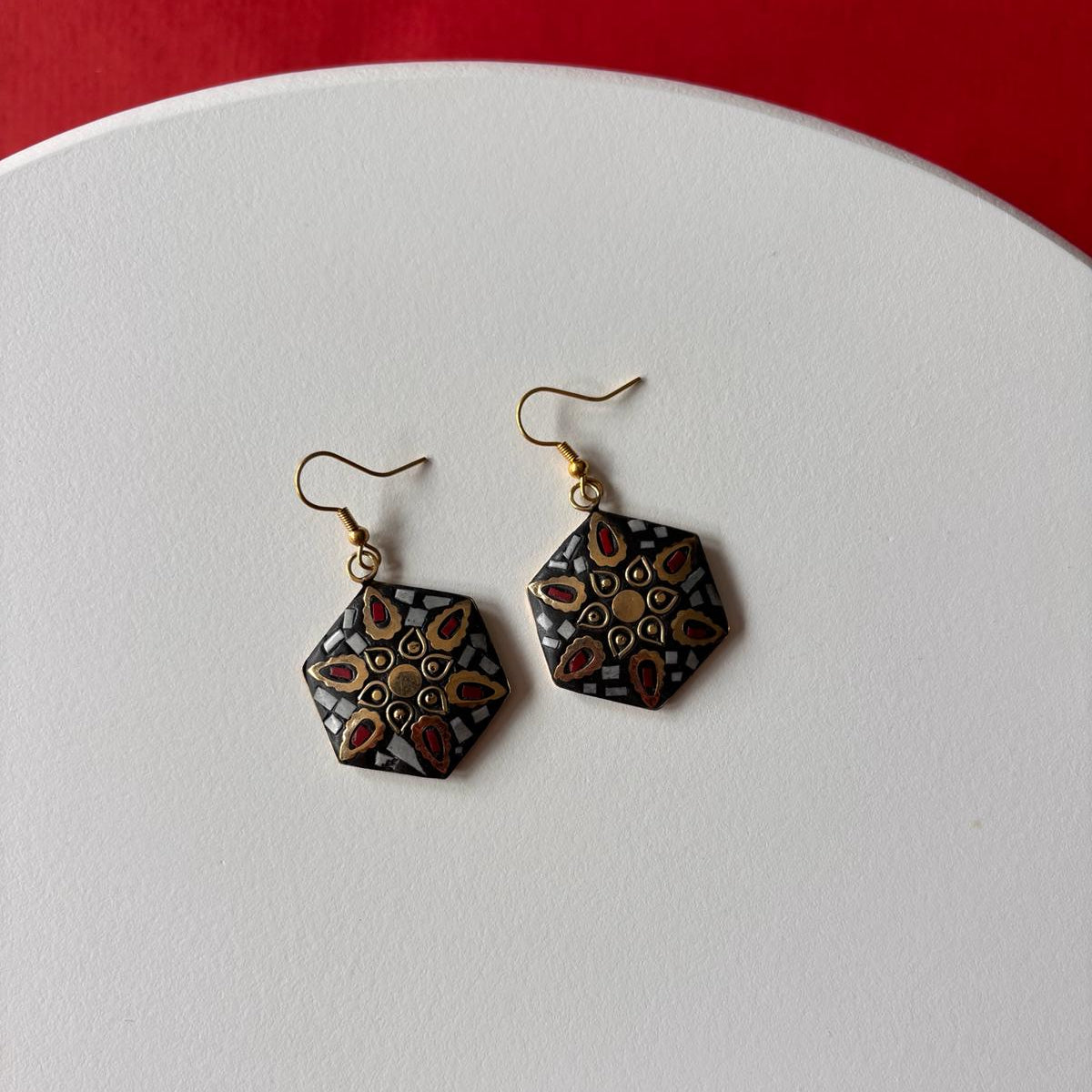 Tribal Earrings - Midnight Mandala Hexagon