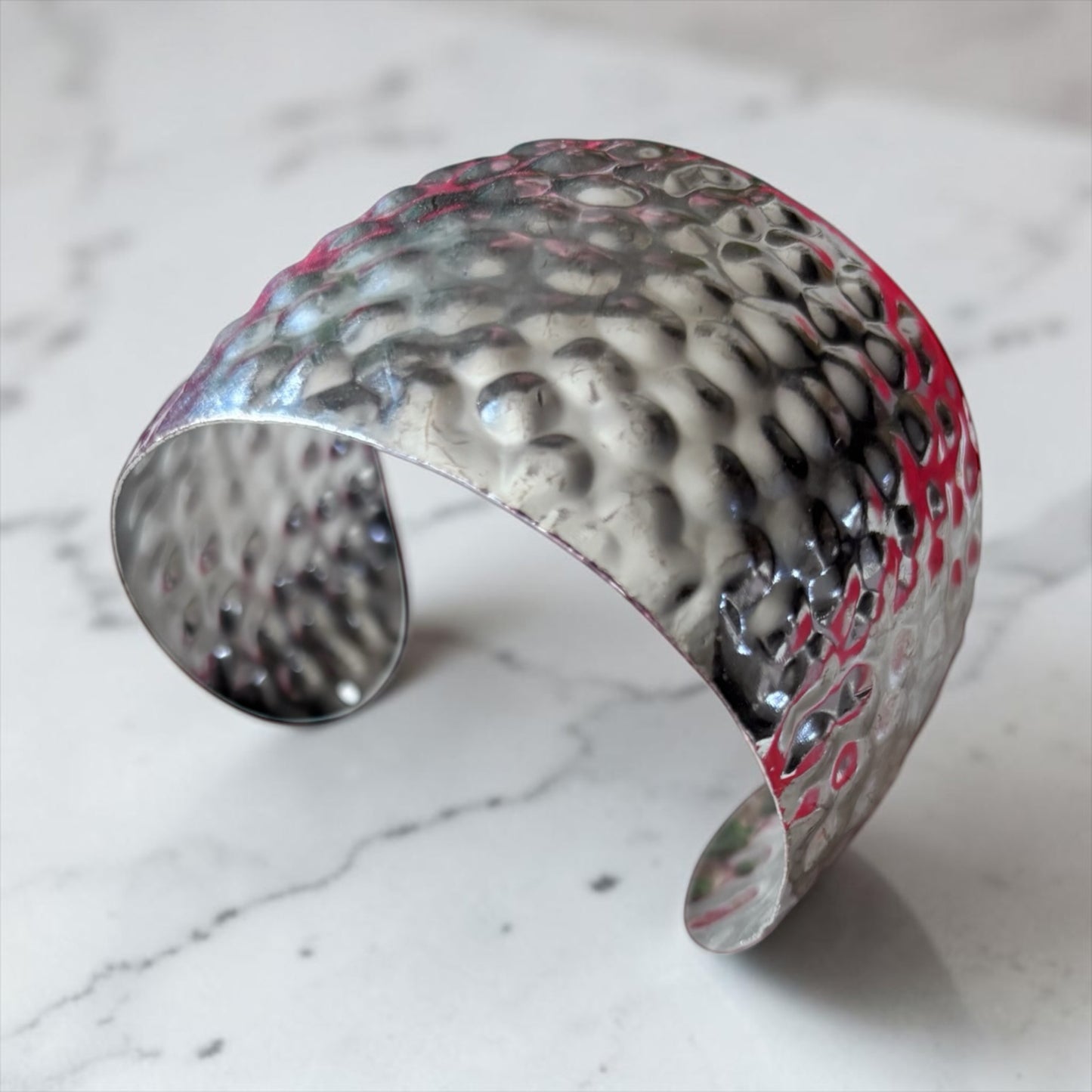 Bracelets - Hammered Silver Tone Statement Cuff