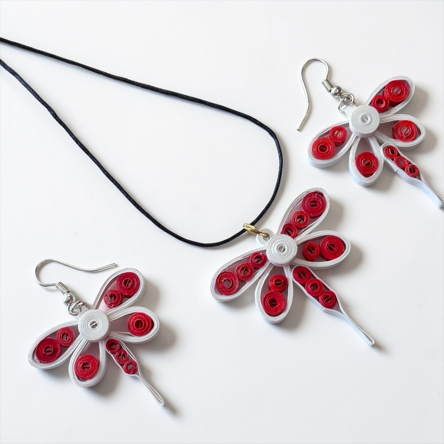Earrings & Pendant set - Scarlet Flutter Dragonfly