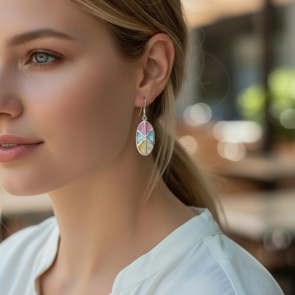 Silver Earrings - Oval Inlay