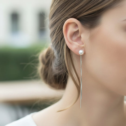 Silver Earrings- Pearl Threader