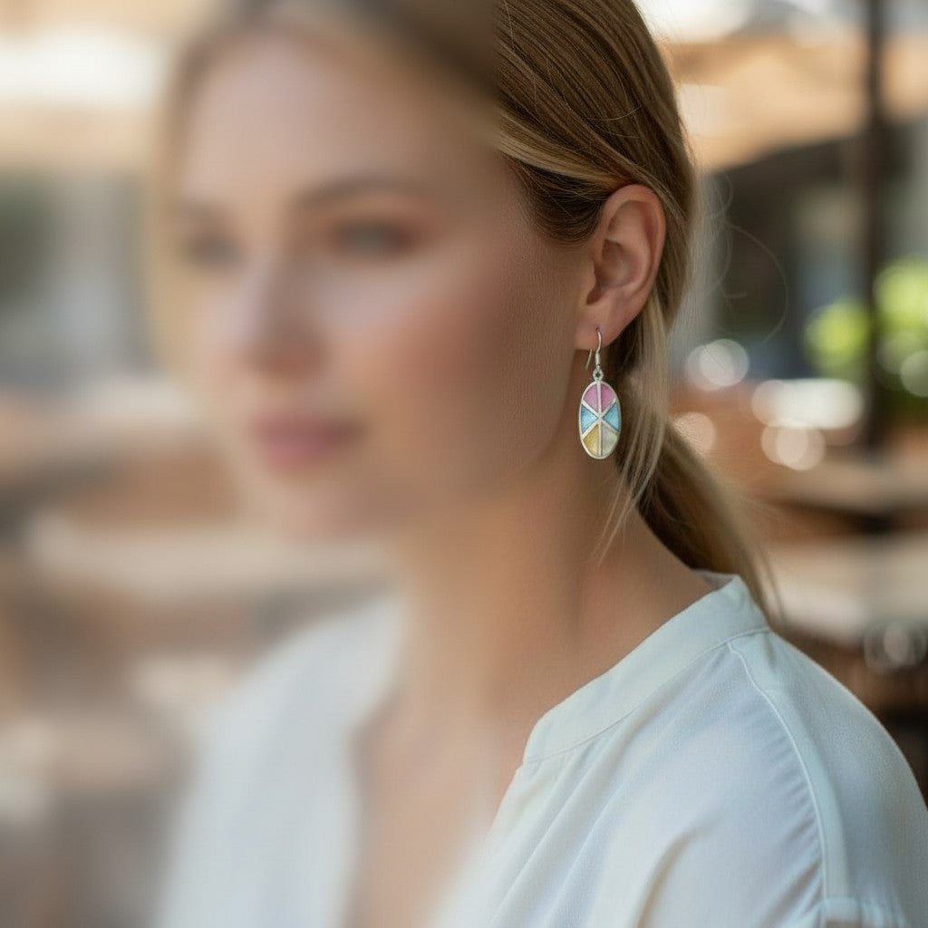 Silver Earrings - Oval Inlay