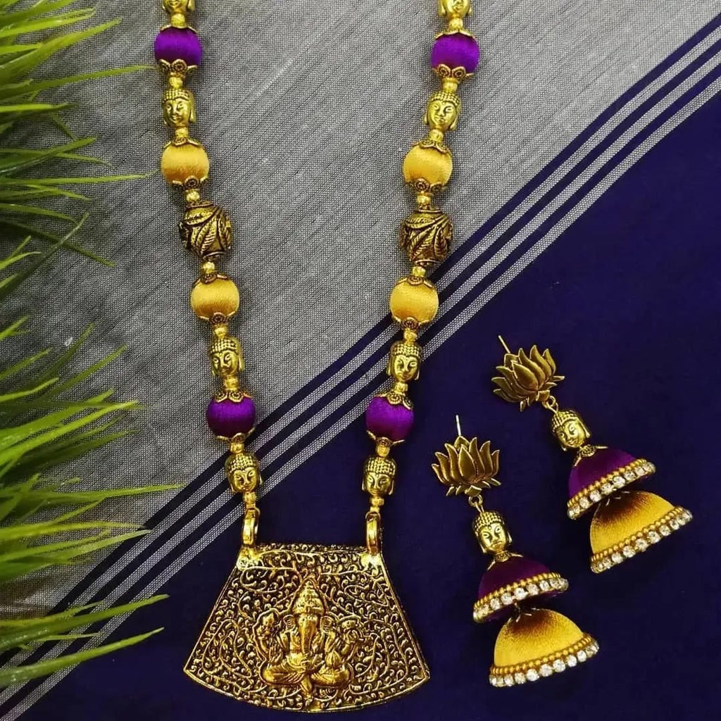 Threadwork Temple Set in Lila-Gelb mit Ganesha-Anhänger
