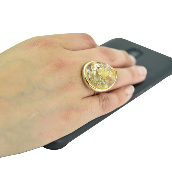 Ring - Künstlicher Kristallring mit Getrockneten Blättern in Gelber Farbe