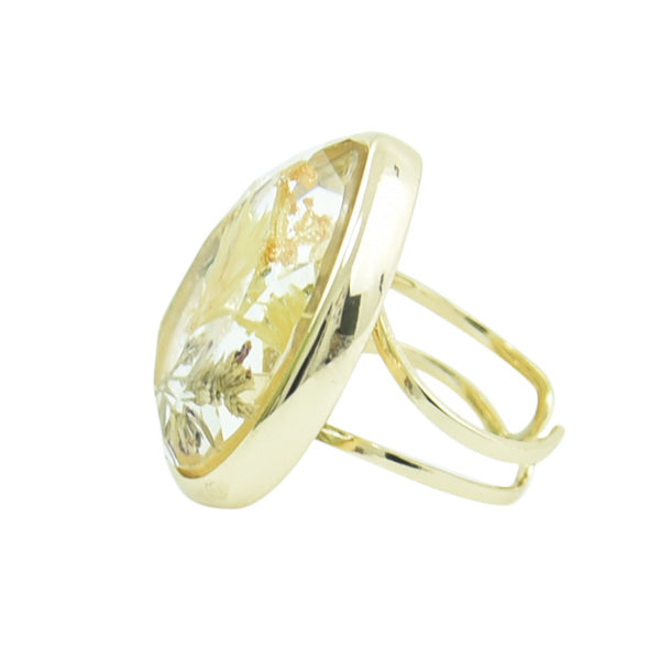 Ring - Künstlicher Kristallring mit Getrockneten Blättern in Gelber Farbe