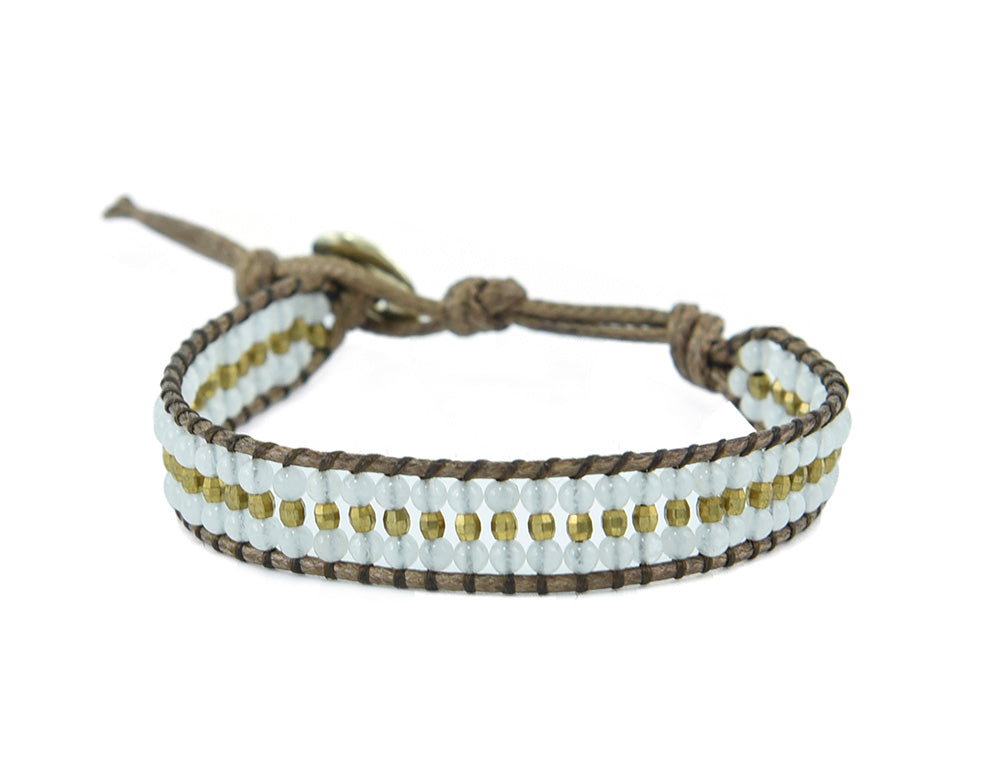 Armband - Weiß Perlen auf gewachstem Polyester Perlen